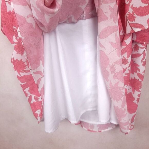 Sam Edelman Pink White Floral Spaghetti Strap Ruffle Tiered Mini Dress Size XL - Picture 6 of 8